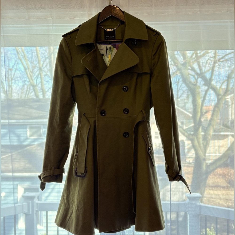 Olive Green Double-Breasted Ted Baker Trench Coat